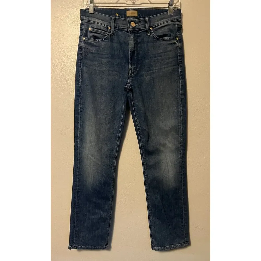 MOTHER The Mid Rise Dazzler Ankle Jeans Size 27 Blue Cherry Picking Bird Design - Picture 2 of 13